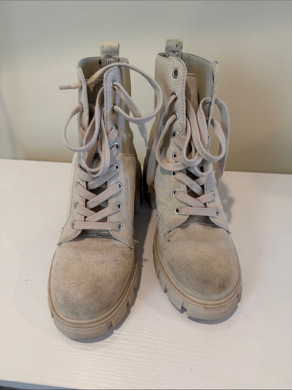 Steve Madden Beige Suede Combat Boots